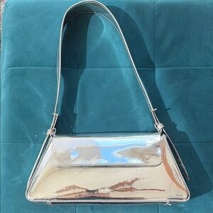 Zara Silver Shoulder Bag with Holographic Finish